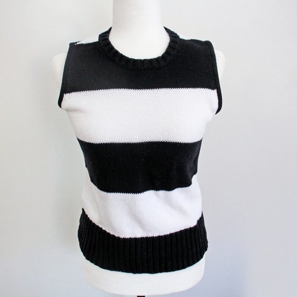 Vintage Striped Vest Pullover Black White Wide Stripe Sleeveless Knit Sw… - Picture 4 of 6